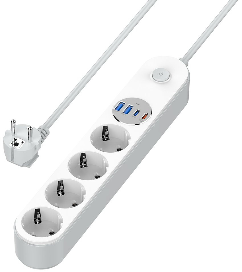 COLORWAY Prodlužovací napájecí přívod/ 4x Schuko/ 2x USB-C 20W/ 2x USB-A/ kabel 2m