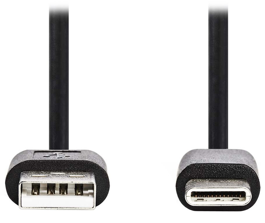NEDIS kabel USB 2.0/ zástrčka USB-A - zástrčka USB-C/ 5 W/ 480 Mbps/ poniklovaný/ černý/ bulk/ 1m