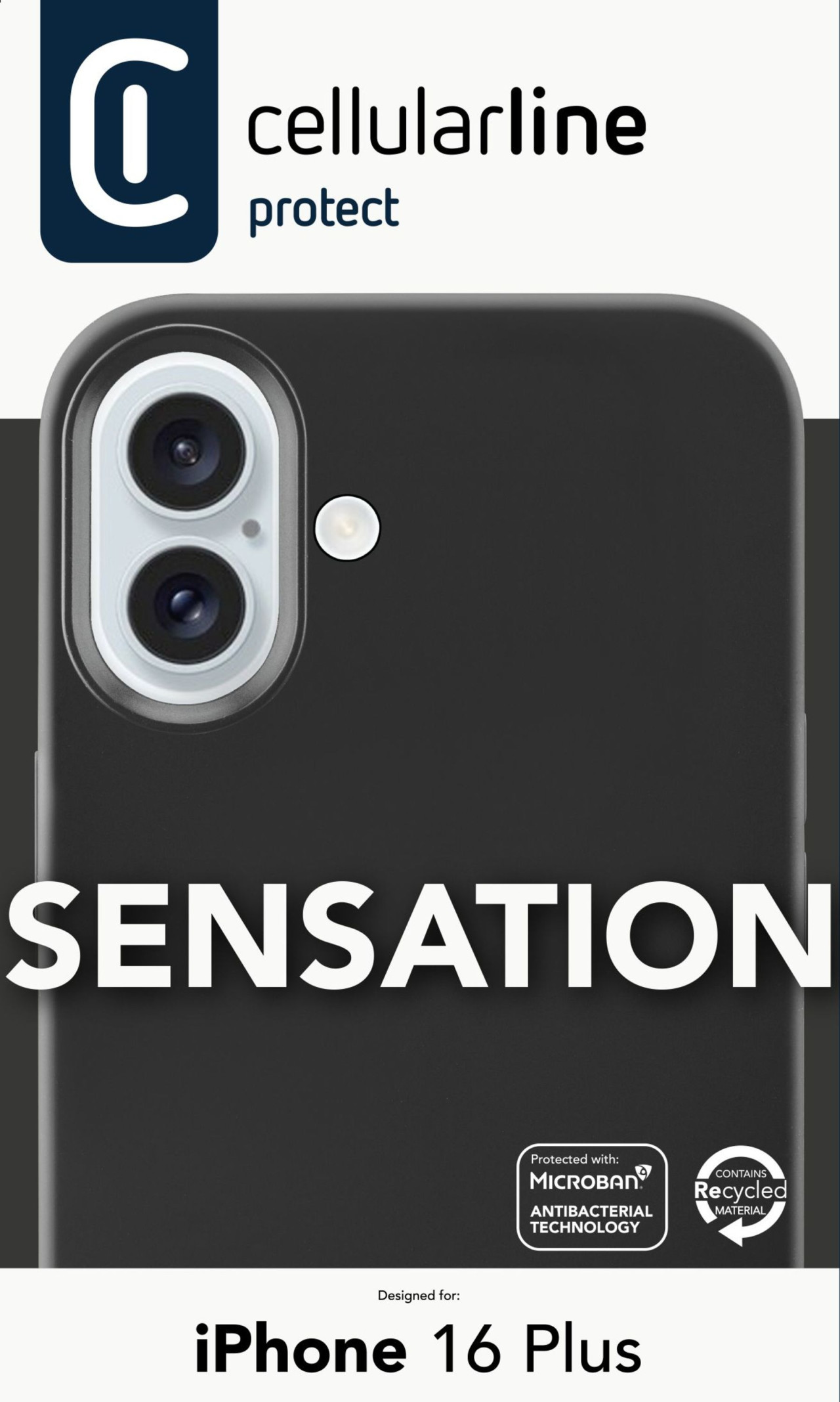 Ochranný silikonový kryt Cellularline Sensation pro Apple iPhone 16 Plus, černý