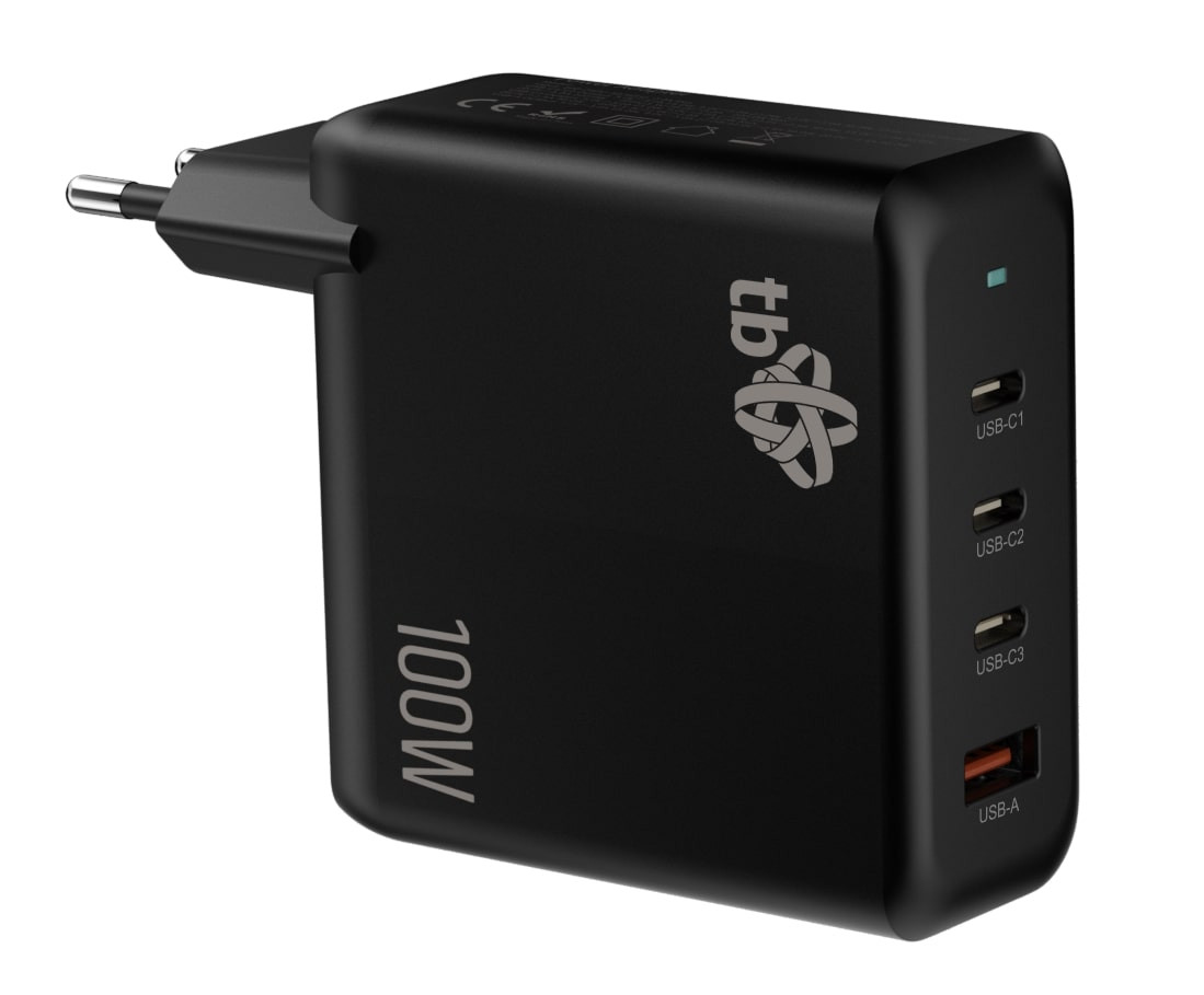 TB 3x USB-C + 1x USB-A nabíječka, GaN, 100W, černá