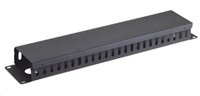 19" vyvazovací panel 2U, celokovový s krytem 90x45mm, průchozí, černý