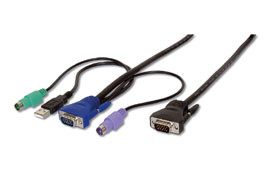 Digitus Kabel KVM chobotnice, VGA, 2xPS / 2, 1xUSB 1,8 m, černý
