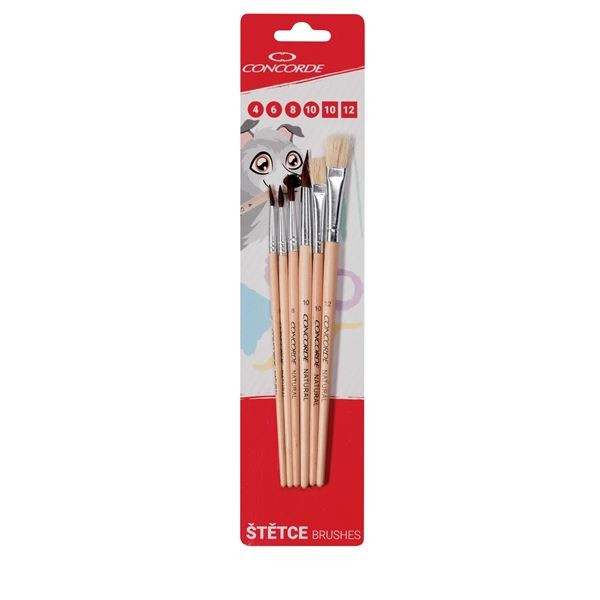 Sada štětců Concorde Natural kulaté, ploché 6ks
