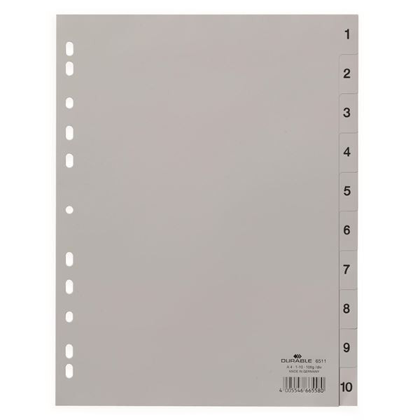 Plastový rozlišovač Durable - A4, šedý, 1-10