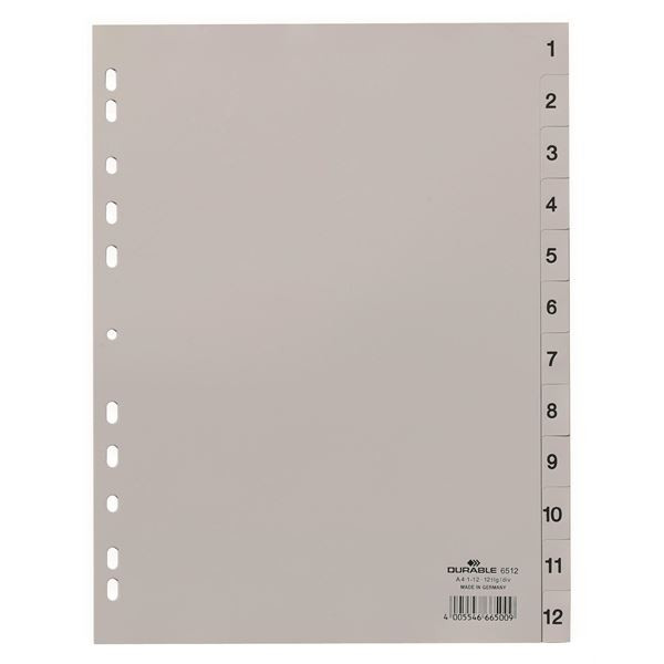 Plastový rozlišovač Durable - A4, šedý, 1-12