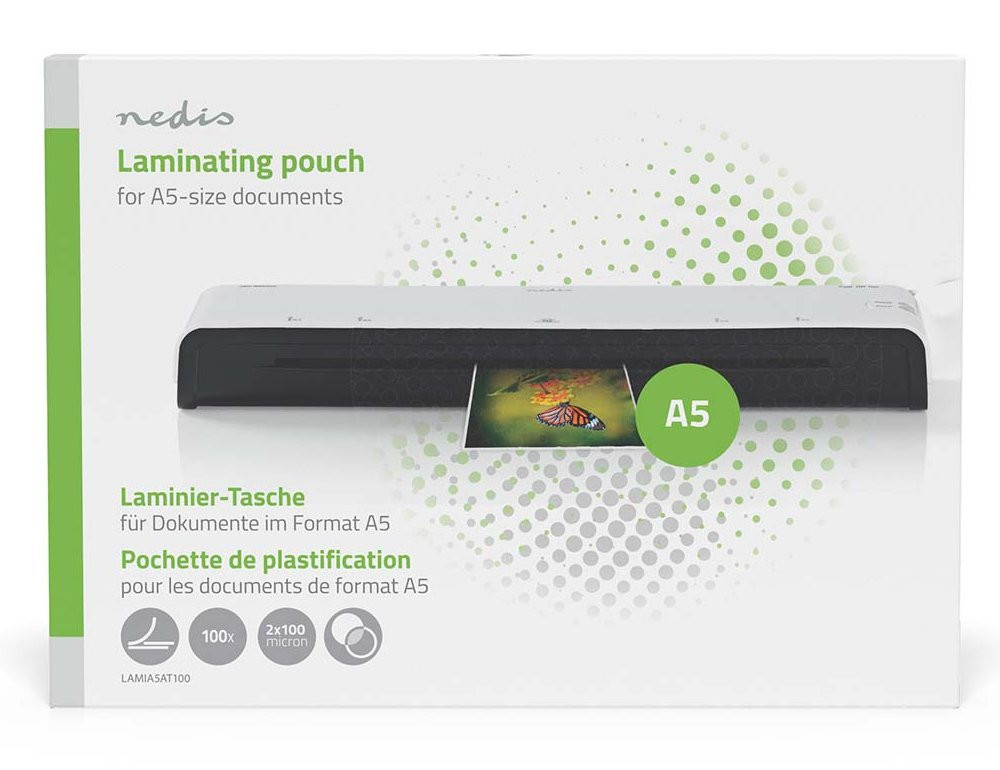 NEDIS laminovací fólie/ formát A5/ 100 mic/ rozměr 216 x 154 mm/ transparentní/ 100 pack