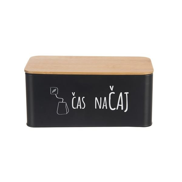 Dóza - na čaj, plech/bambus, černá, 1 ks