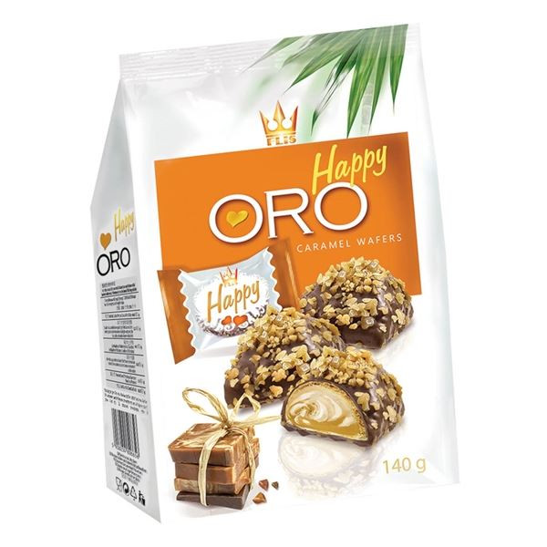 Oplatky Happy Oro - karamelová náplň, 140 g