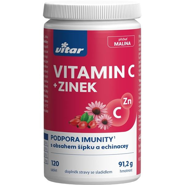 Vitamíny Vitar - vitamín C + zinek, malina, 45 tbl