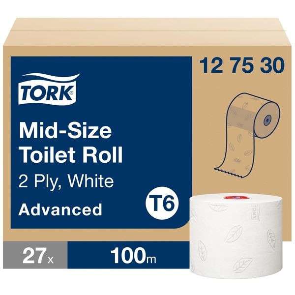 Toaletní papír Tork-mid-size, 2vrstvý, T6, 27 rolí