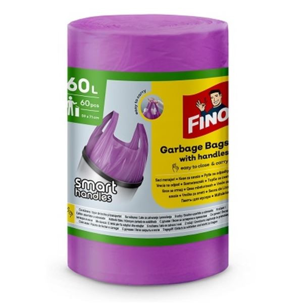 Pytle na odpadky FINO-s uchy,fial.,60l,13mic,60ks