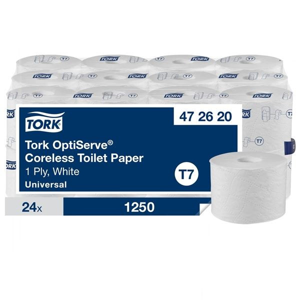 Bezdutinkový toaletní papír Tork, 1vrstvý, 24 rolí
