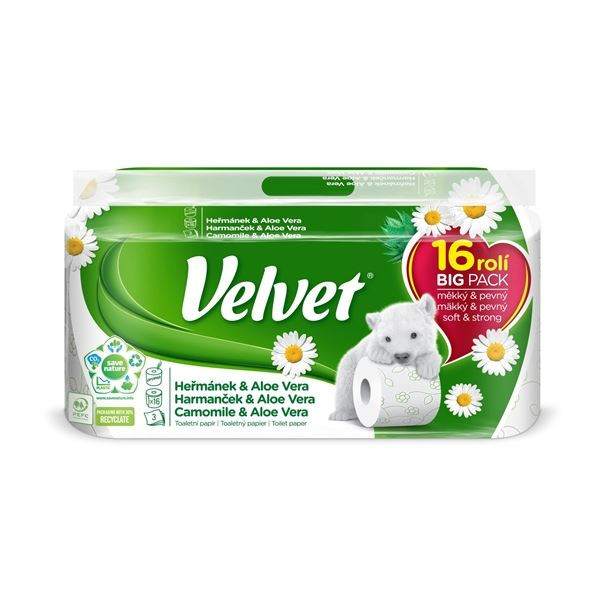 Toaletní papír Velvet - 3vrstvý, heřmánek, 16 rolí