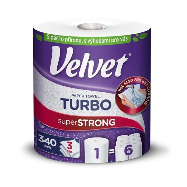 Kuchyňské utěrky Velvet Turbo - 3vrstvé, 1 role