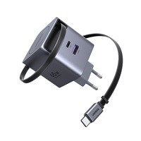 UGREEN síťová rychlonabíječka se zatahovacím kabelem 65W 3-Port, 2x USB-C, 1x USB-A