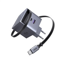 UGREEN síťová rychlonabíječka se zatahovacím kabelem 45W 3-Port, 2x USB-C, 1x USB-A