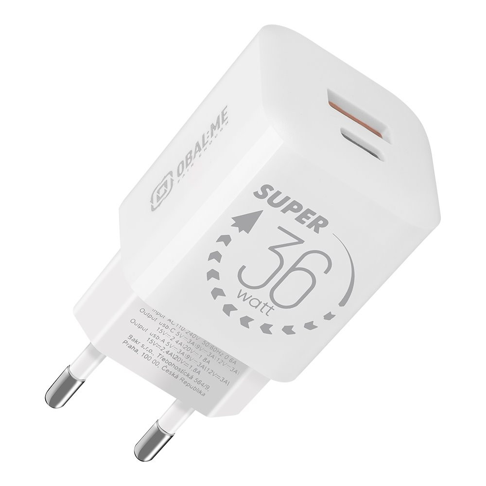 OBAL:ME GaN Cestovní Nabíječka USB-A + USB-C 36W White