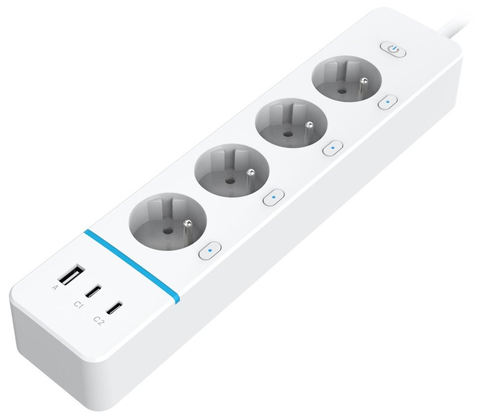 IMMAX NEO LITE SMART chytrý prodlužovací přívod/ 4x FR zásuvka/ 1x USB/ 2x USB-C/ Power delivery/ Wi-Fi/ bílý/ TUYA