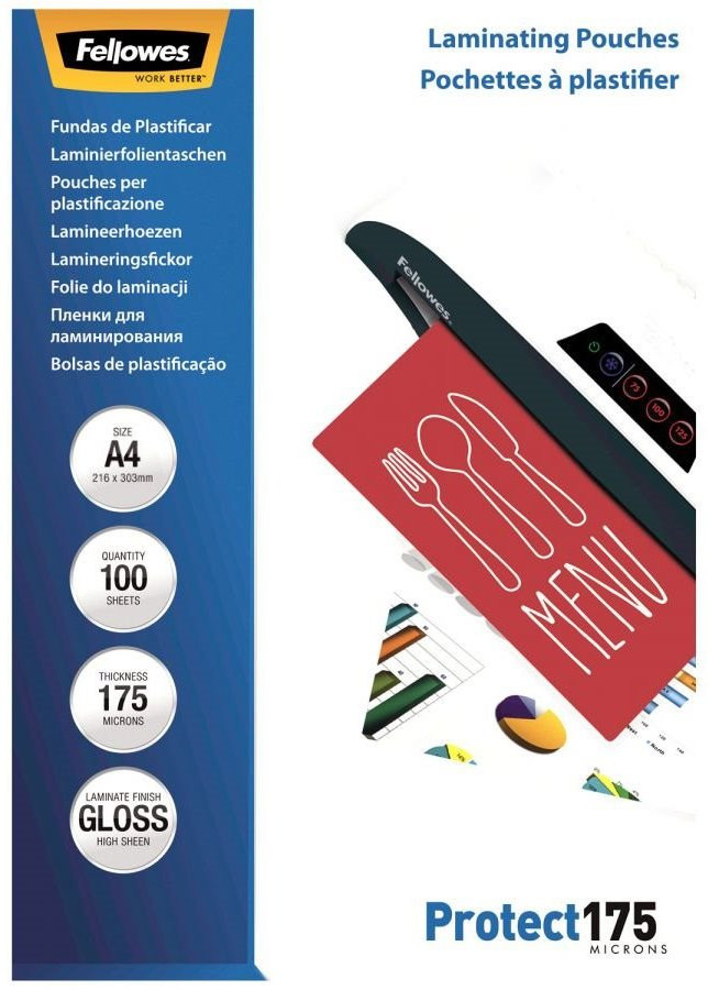 FELLOWES laminovací fólie/ formát A4/ 175 mic/ velikost 216x303 mm/ lesklé/ 100 pack