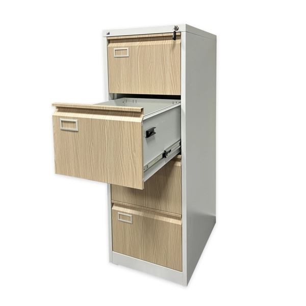 Čtyřzásuvková kartotéka JF - bílá/imitace sv.dřeva