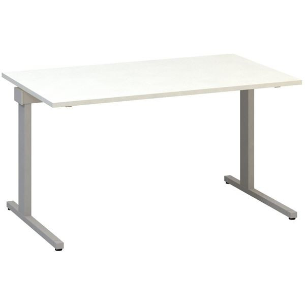 Psací stůl Alfa 305 - 140 cm, bílý/stříbrný