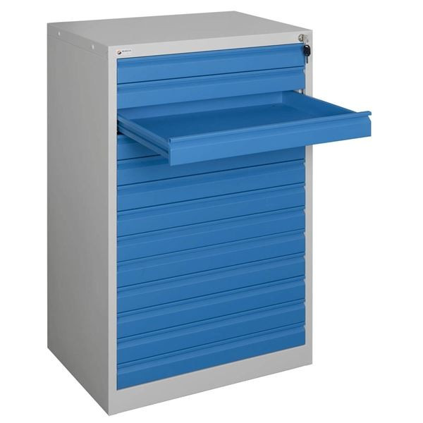 Dílenská zásuvková skříň, sv.šedá/modrá