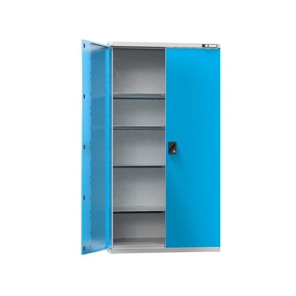 Kovová dílenská skříň SK1-001 - 4 police, šedá/mod