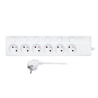 Solight 6z prodlužovací přívod, 3m, 3 x 1mm2, bílý, 6+1 vypínač