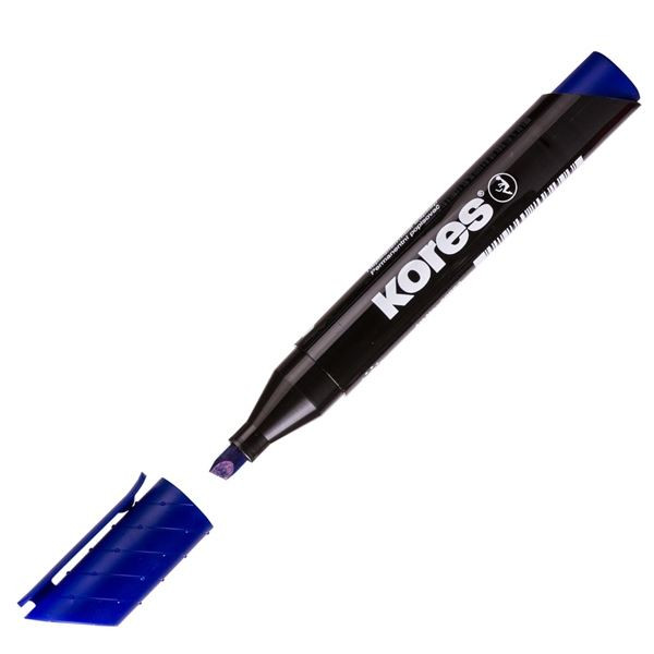Permanentní popisovač Kores, zkosený, modrý