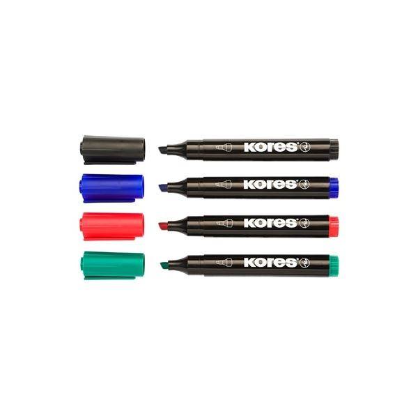 Permanentní popisovač Kores, zkosený, 4 barvy