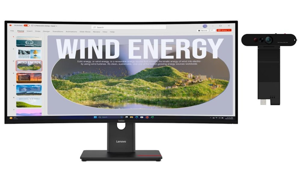 Lenovo T34WD-40 s MC60/ 34" VA, prohnutý/ 3440x1440/ 21:9/ 300cd/m2cmd/ 3000:1/ 4ms/ HDMI/ DP/ USB/ RJ45/ VESA/ černý