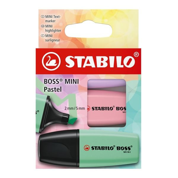 Zvýrazňovač STABILO BOSS MINI PASTEL, sada 3 barev