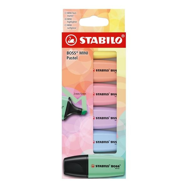 Zvýrazňovač STABILO BOSS MINI PASTEL, sada 6 barev