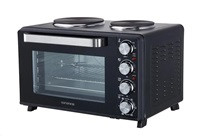 ORAVA Elektra X48 elektrická trouba s dvouplotýnkou 48 l černá, 2600 W, otočný rožeň, litinové plotýnky