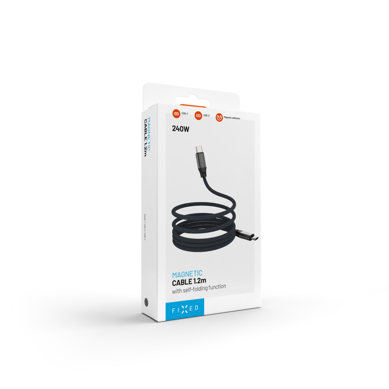 Magnetický nabíjecí a datový opletený kabel FIXED s konektory USB-C/USB-C a podporou PD, 1.2m, USB 2.0, 240W, šedý