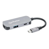 MANHATTAN Dokovací stanice USB-C 3v1, 1xHDMI, 1xUSB-C, 1xUSB, šedá