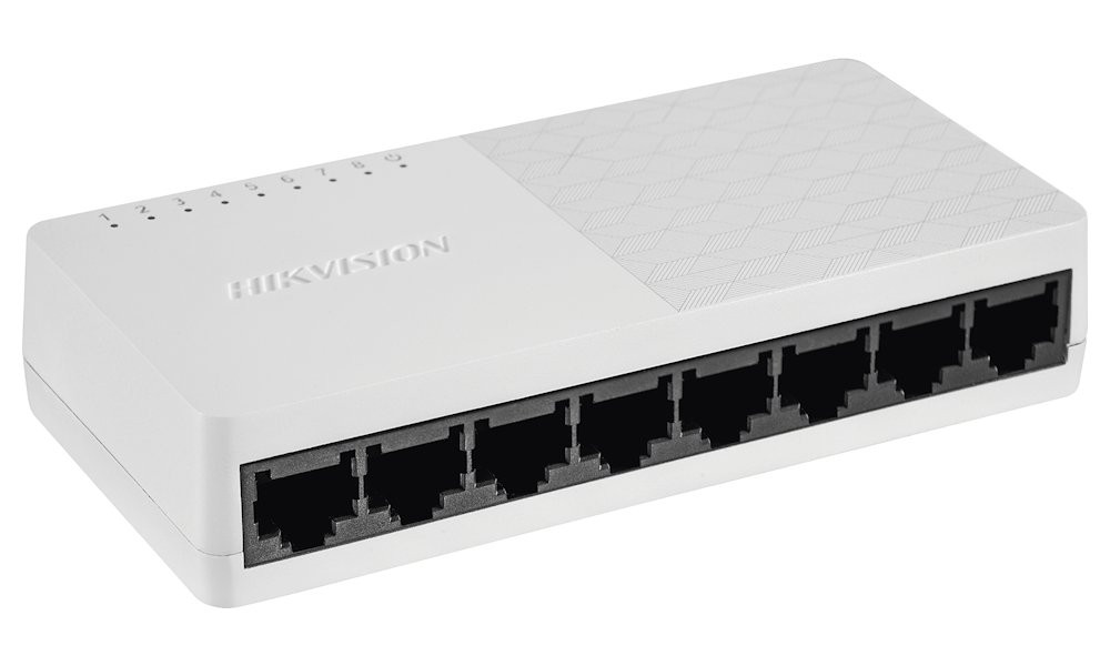 HIKVISION switch DS-3E0108D-O/ 8x port/ 10/100 Mbps RJ45 ports/ 1.6 Gbps/ napájení 5 VDC, 0.6 A