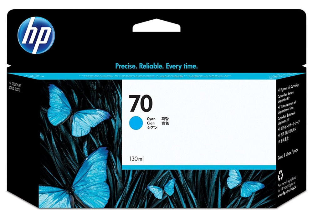 HP 70 Azurová inkoustová kazeta DesignJet, 130 ml