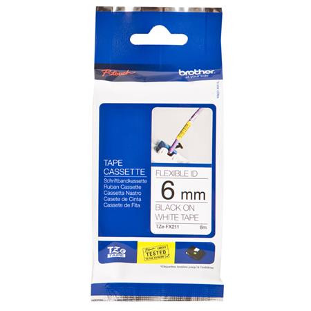 Brother - TZe-FX211,  bílá / černá, 6 mm,  s flexibilní páskou