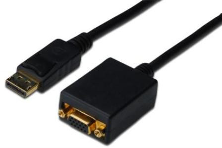Digitus Adaptérový kabel DisplayPort, DP - HD15 (VGA) samec / samice, 0,15 m, s blokováním, kompatibilní s DP 1.2, CE, bl
