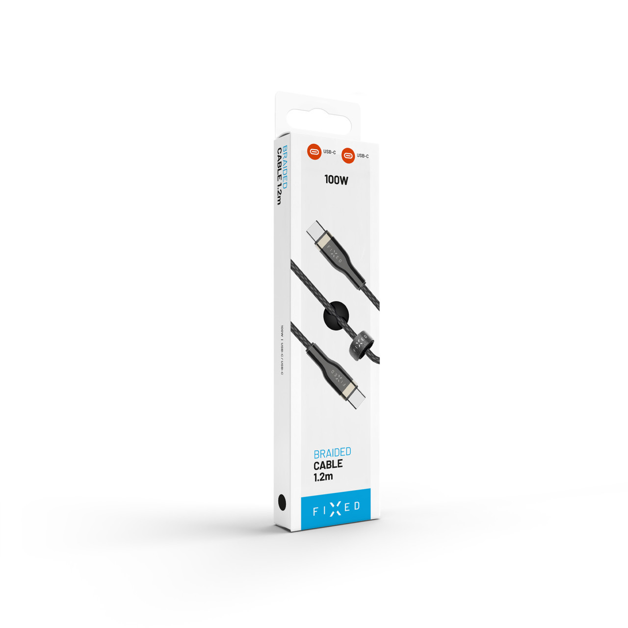 Nabíjecí a datový opletený kabel FIXED s konektory USB-C/USB-C a podporou PD, 1.2m, USB 2.0, 100W, černý