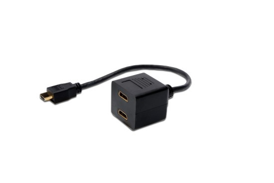 Digitus kabel HDMI Y-rozbočovač, HDMI TypeA - 2x HDMI Typ A, 0,2m, CU, AWG30, stíněný, M / F, UL, pozlacený, černý