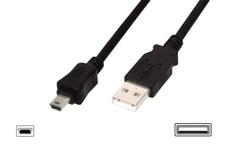 Digitus USB kabel USB A samec na B-mini 5pin samec, 2x stíněný, Měď, 1m, černý