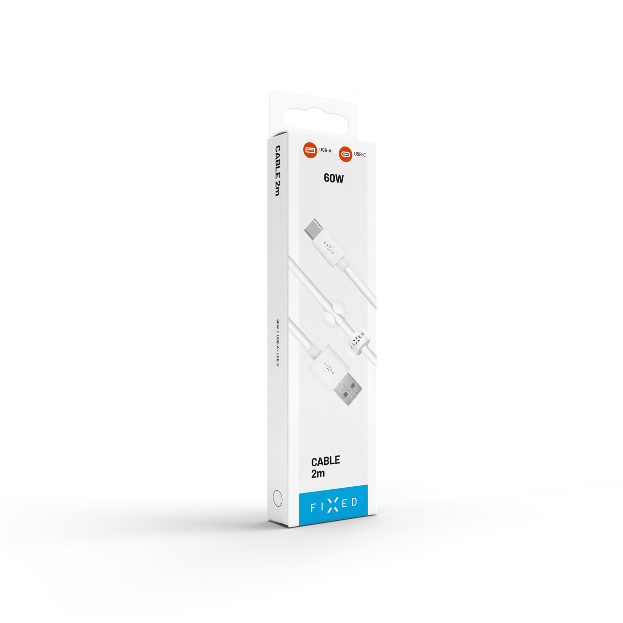 Dlouhý datový a nabíjecí kabel FIXED s konektory USB/USB-C, USB 2.0, 2 metry, bílý
