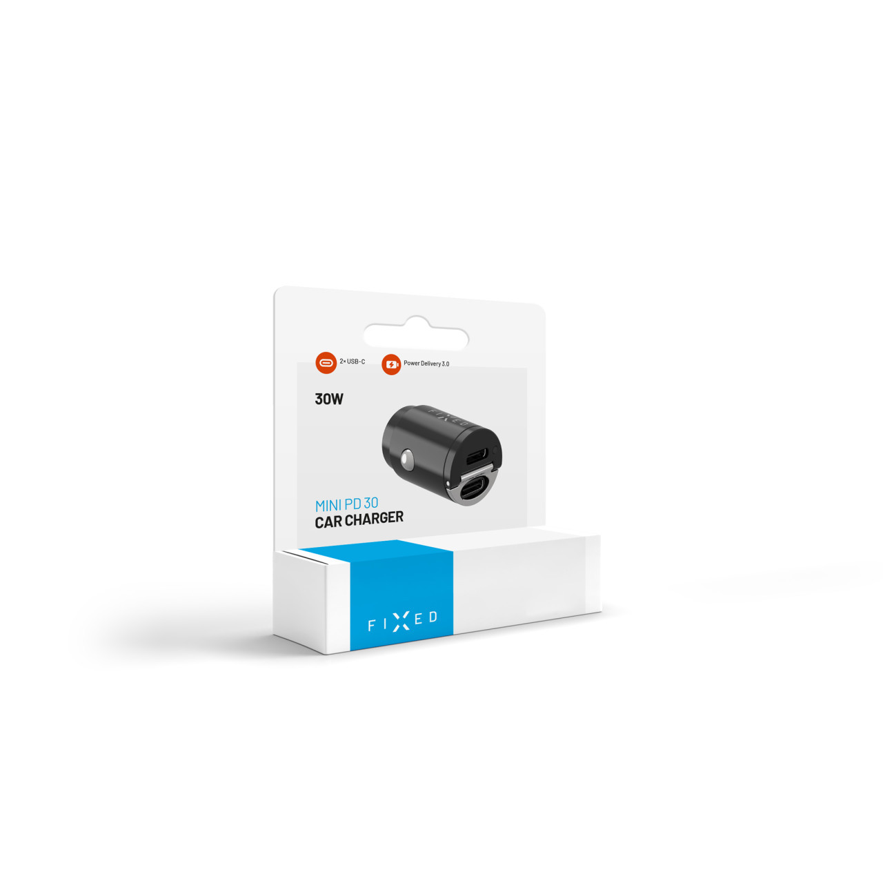 Autonabíječka FIXED s 2xUSB-C výstupem v miniaturním provedení, podpora PD, 30W, černá