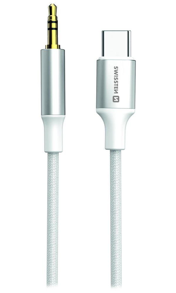 Swissten audio adaptértextile usb-c (samec) / 3,5 mm jack (samec) 1,5m bílý