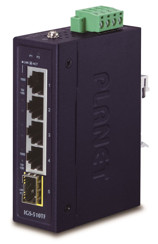 Planet IGS-510TF Průmyslový Switch 4x 1000Base-t, 1x SFP, dual power, 9-48VDC, -40 +75°C