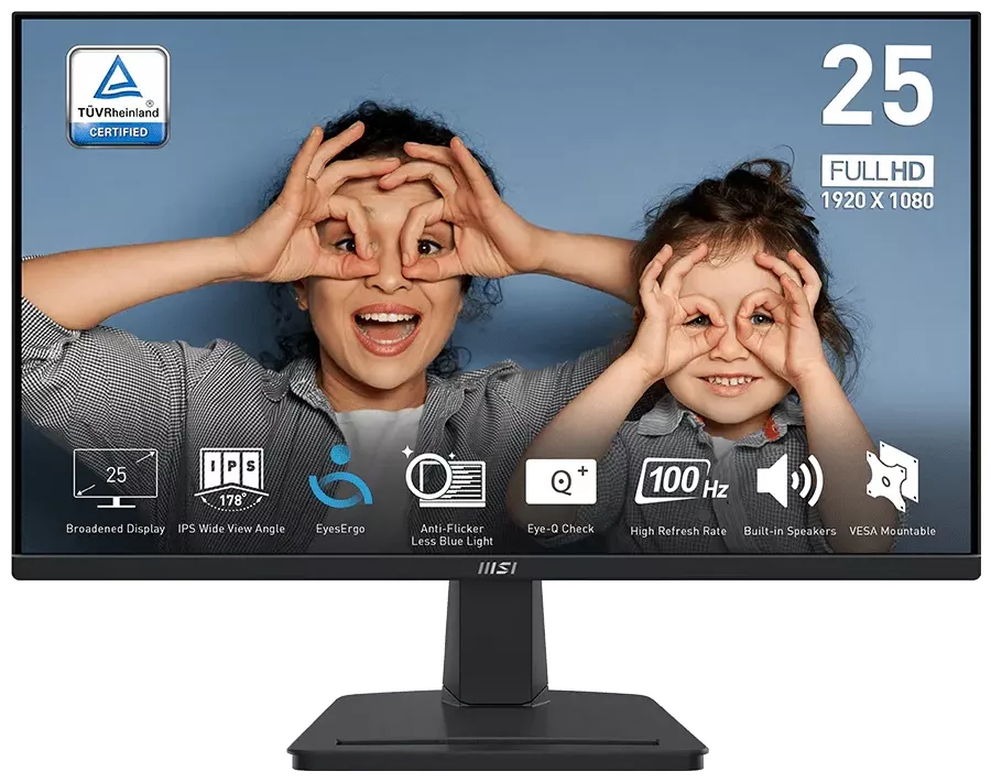 MSI PRO MP251/ 24"/ 1920x1080/ IPS/ 4ms/ 100Hz/ 300cd/m2/ 1300:1/ HDMI/ DP/ VESA/ černý