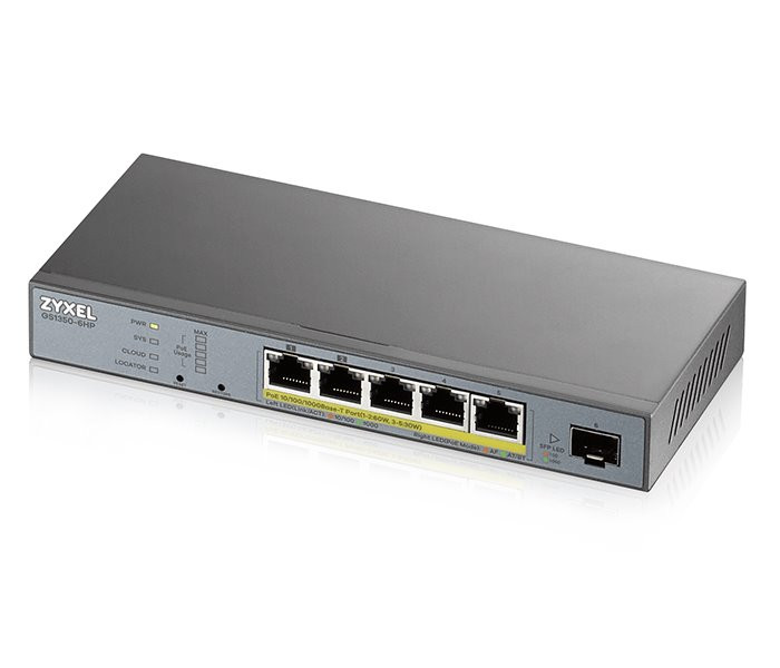 ZyXEL GS1350-6HP, 6 Port managed CCTV PoE switch, long range, 60W, 802.3BT (1 year NCC Pro pack license bundled)