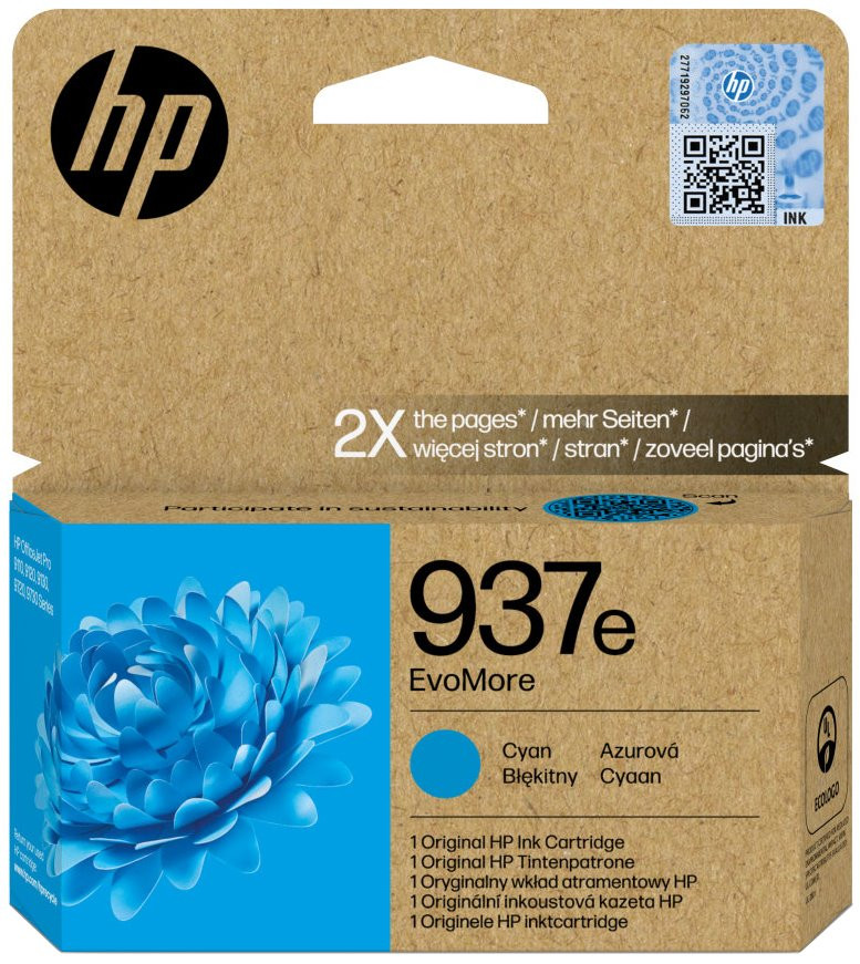 HP 937e Azurová EvoMore originální inkoustová kazeta